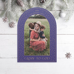 Arch Glory to God Guld Stars Helgdag Photo Card Inbjudningar