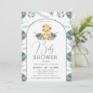 Arch Grönt Foliage Lejon Baby Shower Inbjudningar