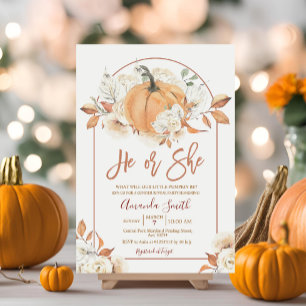 Arch Han eller hon Boho Rustic Pumpkin Gender Reve Inbjudningar