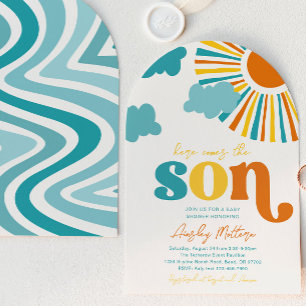 Arch Här kommer sonen Baby Shower Inbjudan