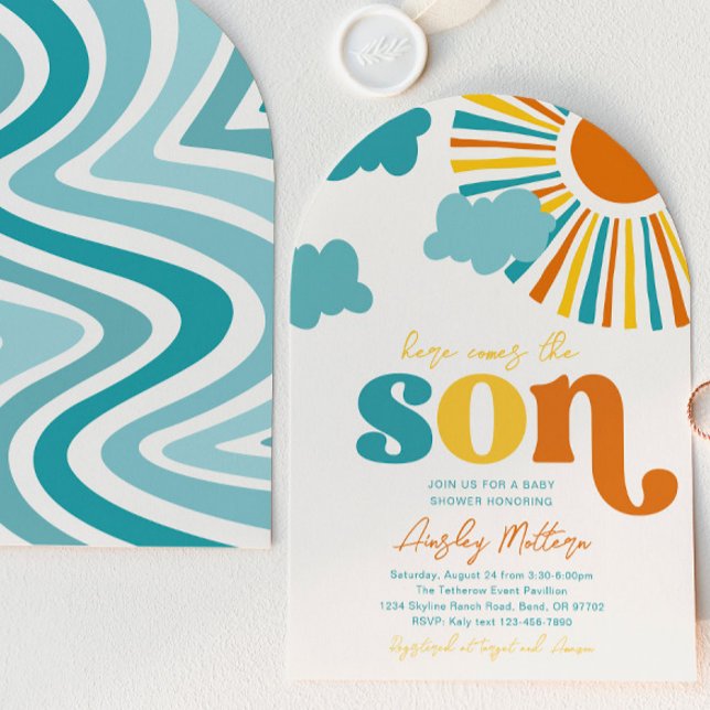 Arch Här kommer sonen Baby Shower Inbjudan (Skapare uppladdad)