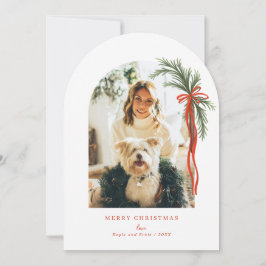 Arch Helgdag Greenery Swag Red Bow Julfoto Inbjudningar