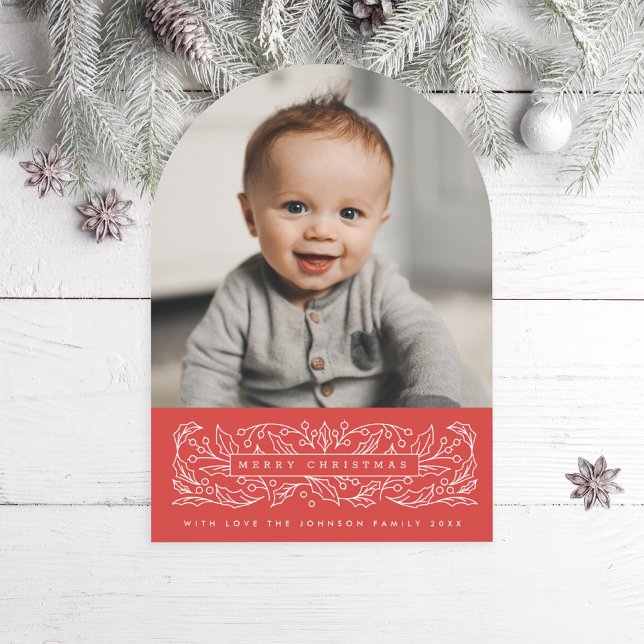 Arch Holly Classic Red Helgdag Photo Card Inbjudningar (Skapare uppladdad)