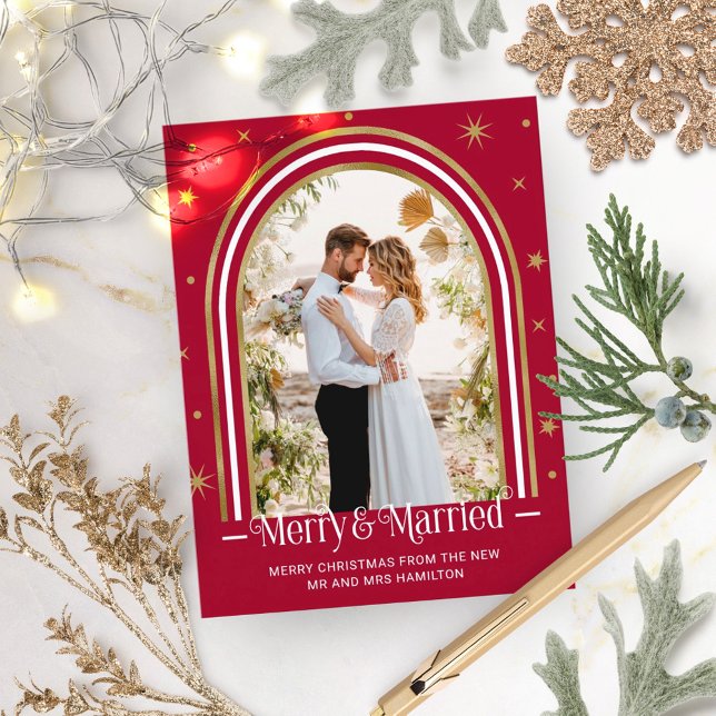 Arch Married & Merry Bröllop Announcement Helg Vykort (Skapare uppladdad)