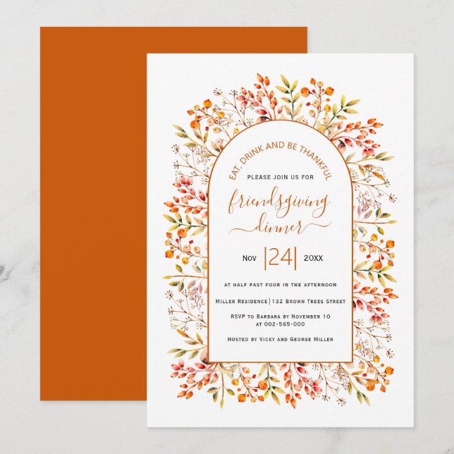 Arch med eaves och bär orange Friendsgiving Inbjudningar (Fram/baksida)