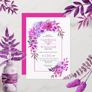Arch med magenta rosa blommor blommigt bröllop inbjudningar