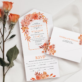 Arch med orange blommor och löv faller bröllop