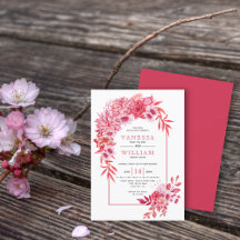 Arch med rosa rödblommor och löv bröllop