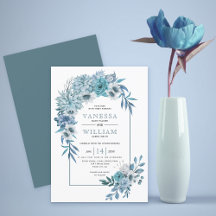 Arch med teal blåa blommor och löv bröllop