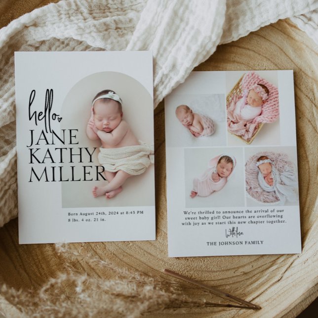 Arch Minimal Modern Baby Photo Birth Notice Meddelande (Skapare uppladdad)