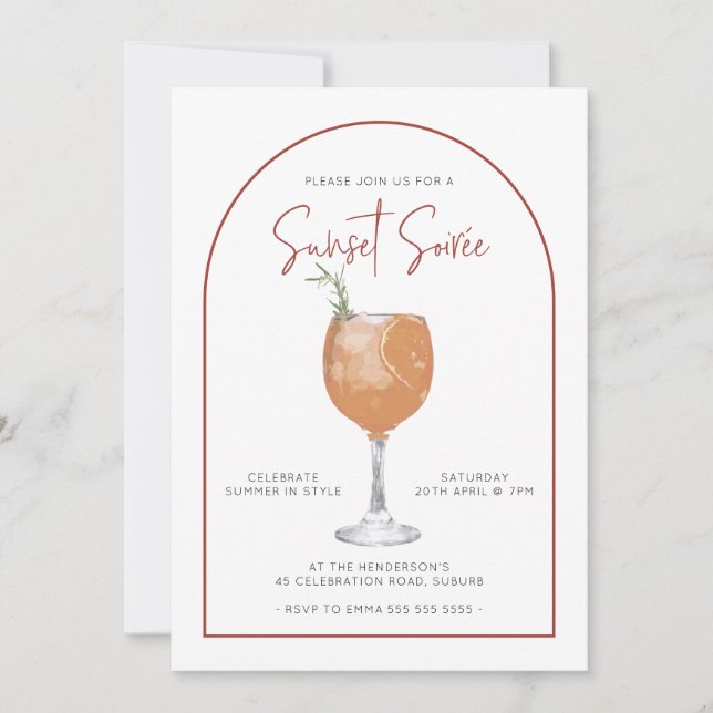 Arch Minimalist Cocktail Sunset Summer Soiree Inbjudningar (Framsida)