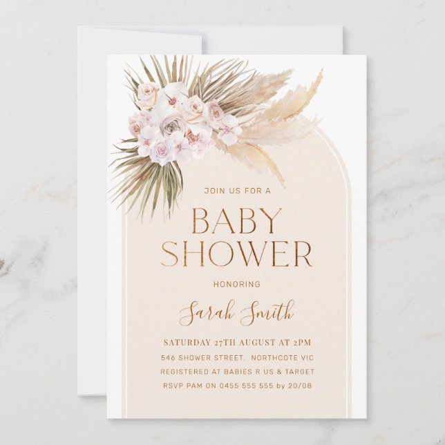 Arch Minimalist Pampas Grass Baby Shower Inbjudningar (Framsida)