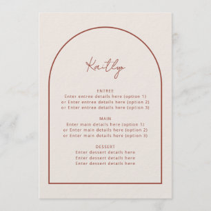 Arch Minimalist Terracotta Guest Namn Bröllop Menu Meny