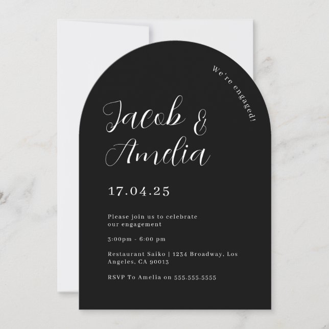 Arch Modern Black Förlovningsfest Inbjudningar (Framsida)