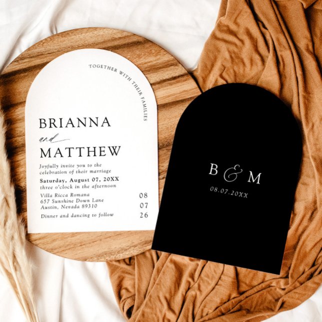 Arch Modern Black & White Minimalist Bröllop Inbjudningar (Arch Modern Black & White Minimalist Wedding Invitation)