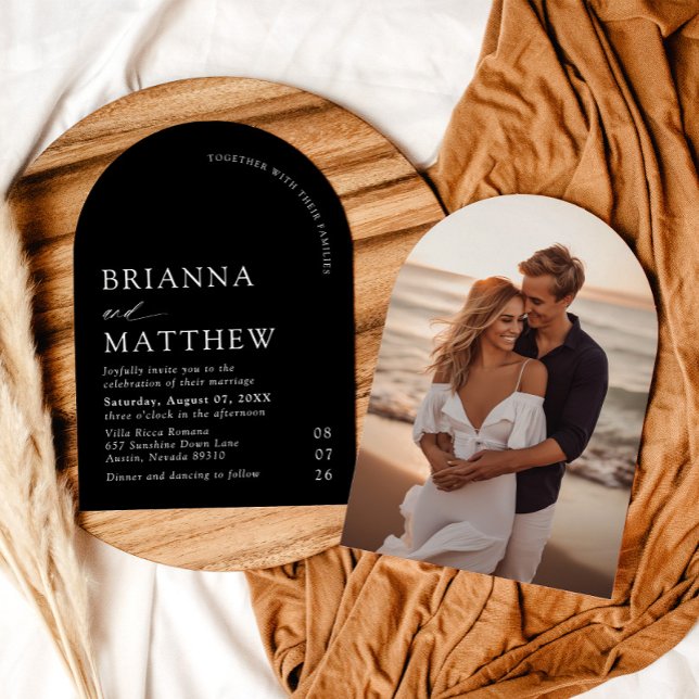 Arch Modern Black & White Minimalist Bröllop Inbjudningar (Arch Modern Black & White Minimalist Wedding Invitation)