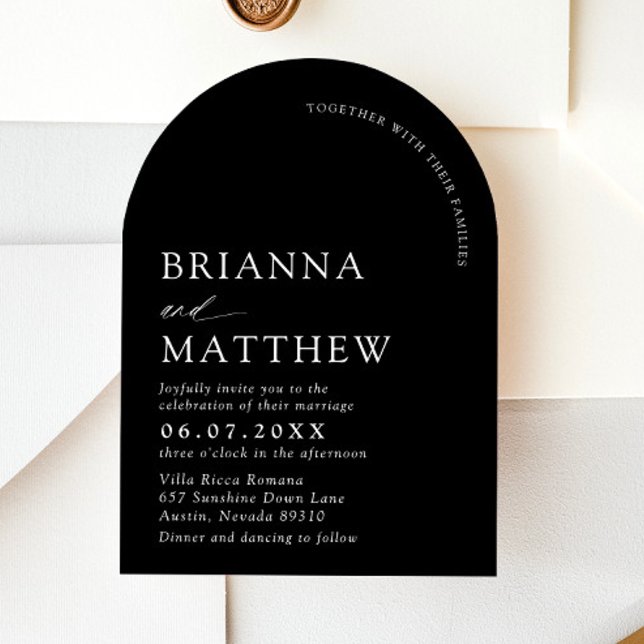 Arch Modern Black & White Minimalist Bröllop Inbjudningar (Arch Modern Black & White Minimalist Wedding Invitation)