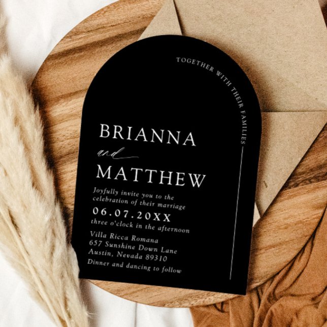 Arch Modern Black & White Minimalist Bröllop Inbjudningar (Arch Modern Black & White Minimalist Wedding Invitation)