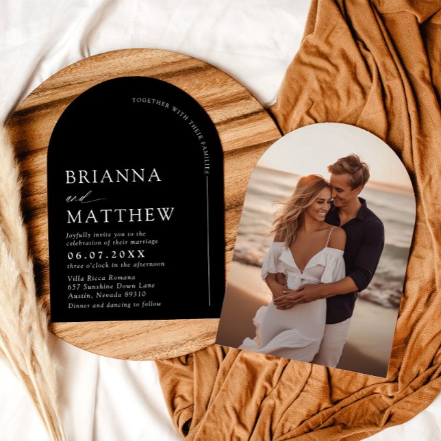 Arch Modern Black & White Minimalist Bröllop Inbjudningar (Arch Modern Black & White Minimalist Wedding Invitation)
