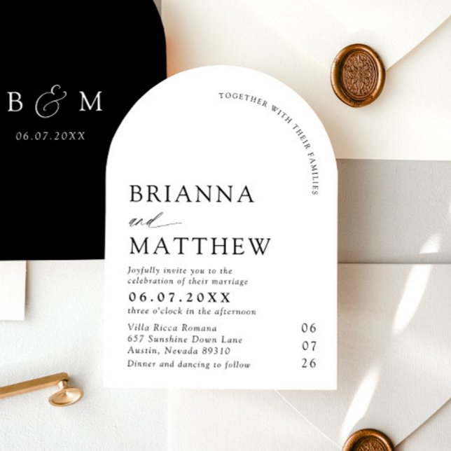 Arch Modern Black & White Minimalist Bröllop Inbjudningar (Arch Modern Black & White Minimalist Wedding Invitation)