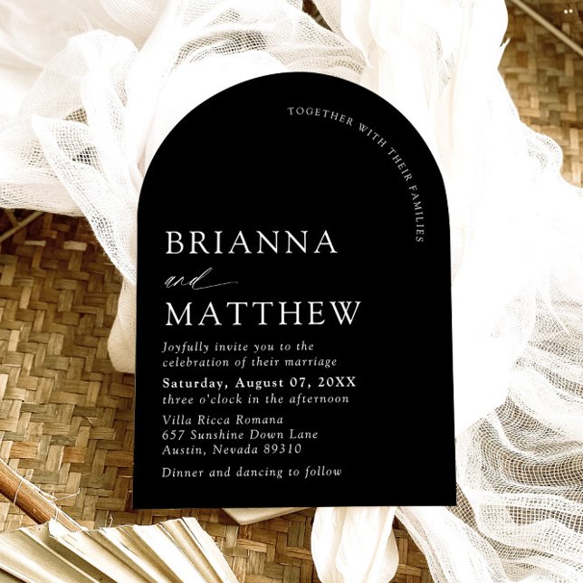 Arch Modern Black & White Minimalist Bröllop Inbjudningar (Arch Modern Black & White Minimalist Wedding Invitation)