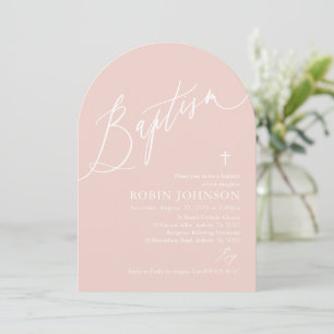 Arch Modern Dusty Rosa Kor Flicka Baptism Inbjudningar