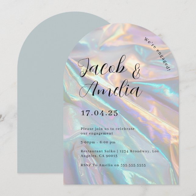 Arch Modern Holografisk Förlovningsfest   Inbjudningar (Fram/baksida)