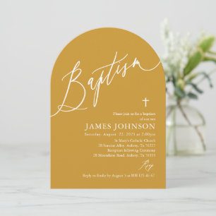 Arch Modern Minimalist Mustard Gult Baptism Inbjudningar