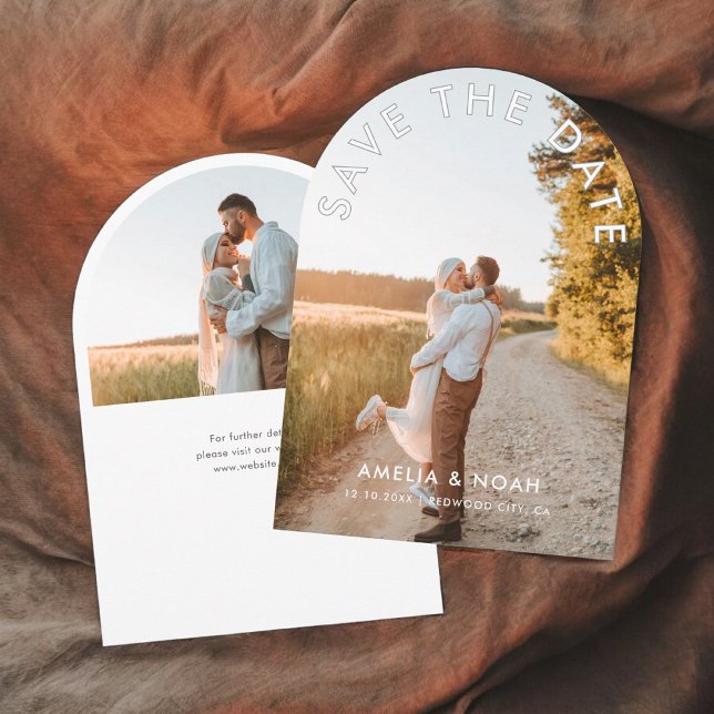 Arch Modern Photo Bröllop spara datum Inbjudningar (Skapare uppladdad)