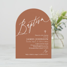 Arch Modern Terracotta Burnt Orange Baptism Inbjudningar