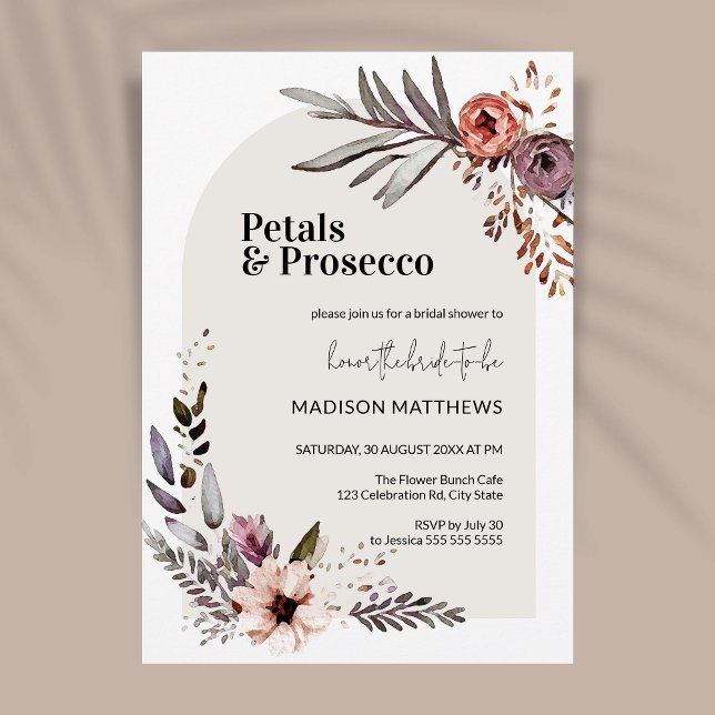 Arch Petals & Prosecco Boho Blommigt Möhippa Inbjudningar (Skapare uppladdad)