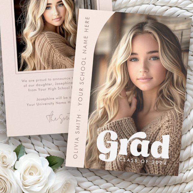Arch Pholight  rosa retro grad studenten Meddelande (Arch photo light blush pink retro grad graduation announcement)