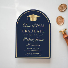 Arch Photo Blue Guld Studenten Inbjudningar
