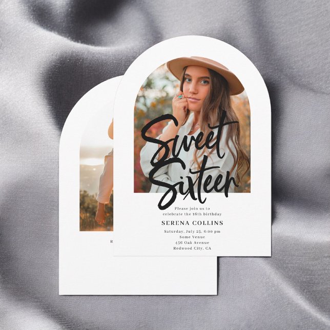 Arch Photo Brush Calligraphy Sweet 16 Inbjudningar (Skapare uppladdad)