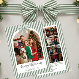 Arch Photo Christmas Card with Green Stripes & Bow Julkort