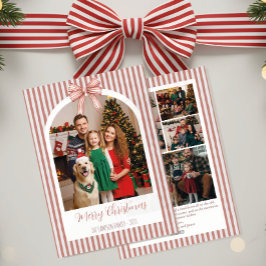 Arch Photo Christmas Card with Red Stripes & Bow Julkort