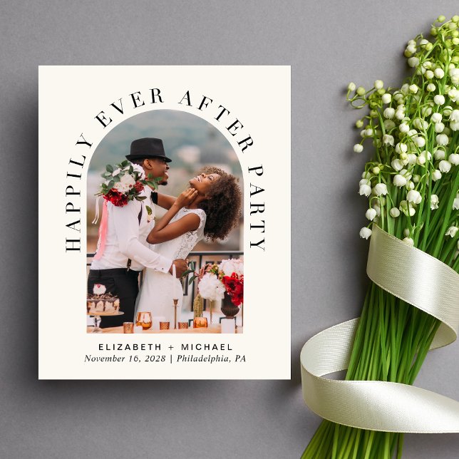 Arch Photo Cream - inbjudan att ta emot bröllop (Celebrate your love story with an invitation showcasing your favorite photo in an elegant arch frame)
