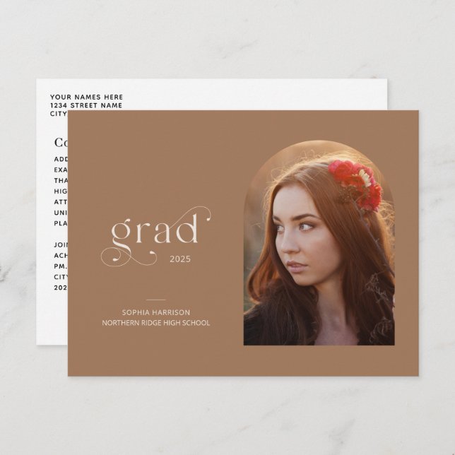Arch Photo Earthy Brown 2025 Studenten Vykort (Fram/baksida)