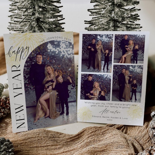 Arch Photo Fireworks Happy New Year Holiday Card Inbjudningar (Skapare uppladdad)