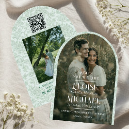 Arch Photo Floral Toile Script Save the Date Inbjudningar