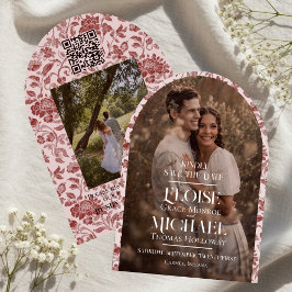 Arch Photo Floral Toile Script Save the Date Inbjudningar