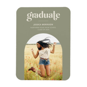 Arch Photo Modern Avocado Grönt Grad Announcement Magnet