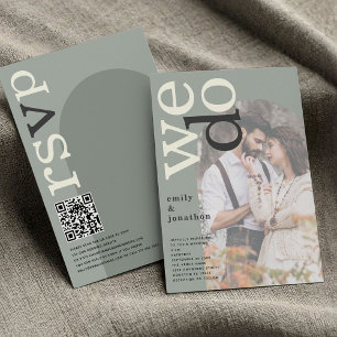 Arch Photo Overlay Typography Sage QR-kod Bröllop Inbjudningar