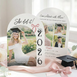 Arch Photo Pink Bow Graduation Party Invitation Inbjudningar