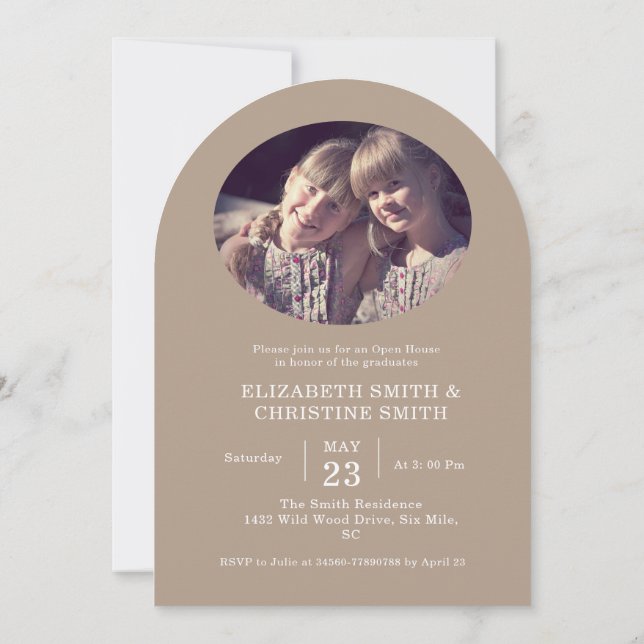 Arch Photo Twin College High School Studenten Inbjudningar (Baksida)