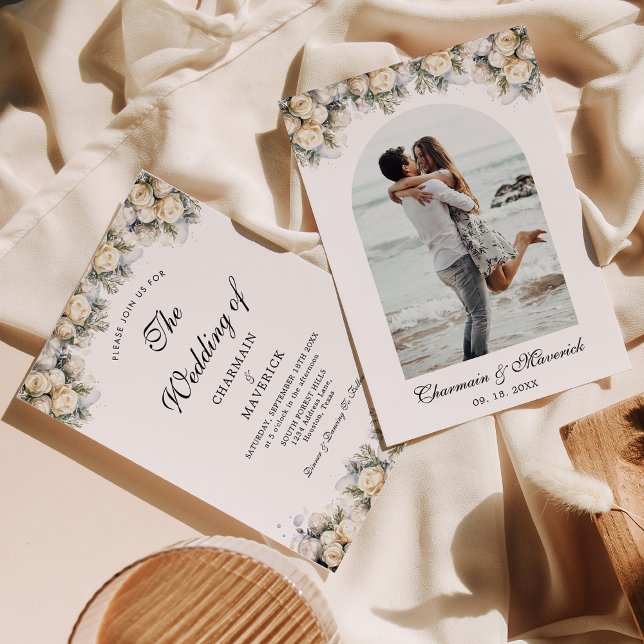 Arch Photo with Vit ros Elegant bröllop Inbjudningar (Skapare uppladdad)