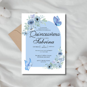 Arch Quinceanera Blommigt Baby blue fjärilar Inbjudningar