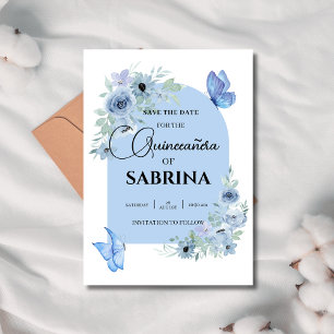 Arch Quinceanera Blommigt Baby blue fjärilar Spara Datumet