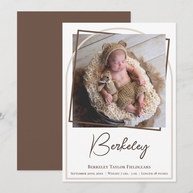 Arch Ram Modern Photo Baby Birth Meddelande (Fram/baksida)