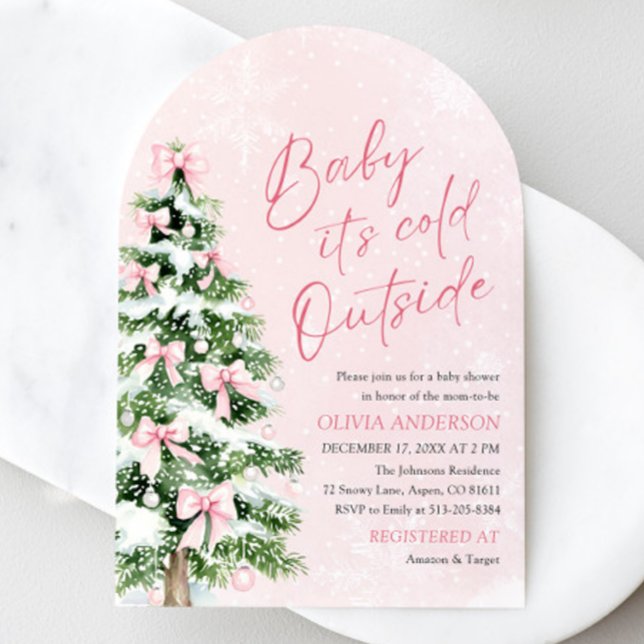Arch Rosa Bow Baby Det är Kall utanför babyskabuse Inbjudningar (Arch Pink Bow Baby It's Cold Outside Baby Shower Invitation)
